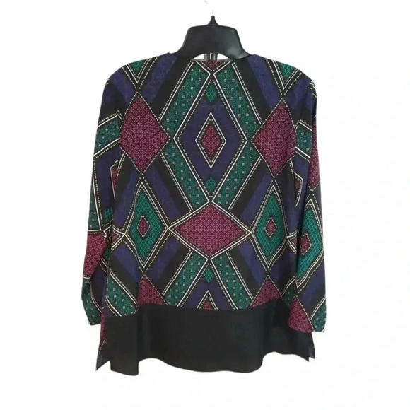 {Vintage- à la carte} 90s Art Deco Geometric Shape Polyester Blouse - Picture 4 of 11